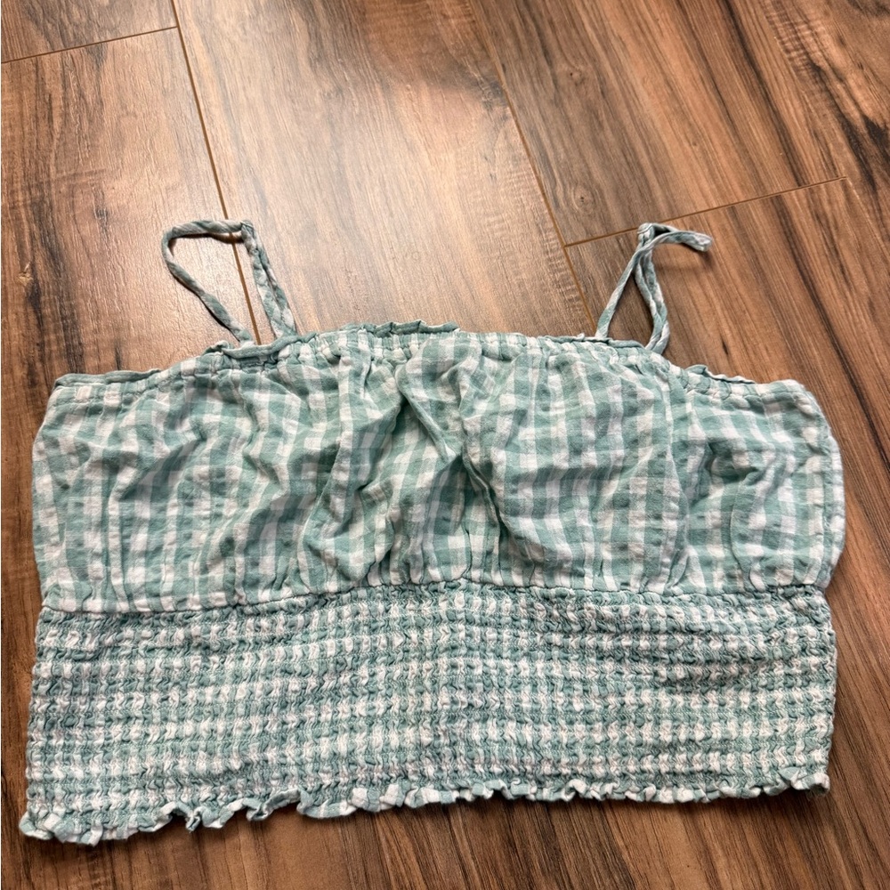 American Eagle Outfitters Blue and White Smocked Tank Top
